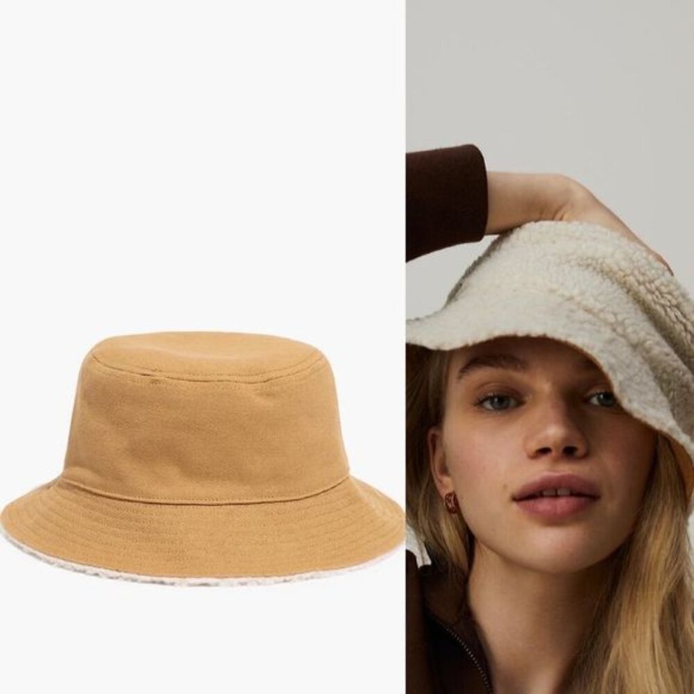 Madewell Canvas Sherpa Bucket Hat Women's‎ Size S/M Cedar Brown Reversible Boho